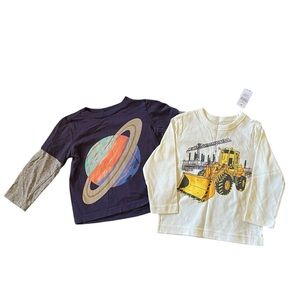 Pair of toddler long-sleeve tshirts BabyGap and Gymboree with planets and trucks